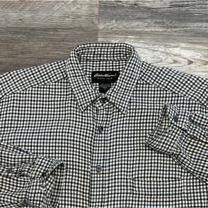 Eddie Bauer White Black Mens L Tall Woven Gingham Check Corporate Corpcore Shirt